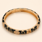 Vervit Black Floral Enamel Bangle for Women – 18K Gold Plated 316L Stainless Steel with Anti-Tarnish Finish