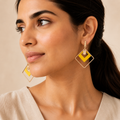 Vervit Geometric Drop Earrings for Women – 18K Gold Plated 316L Stainless Steel with Yellow Enamel Accent