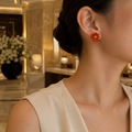 Orange Flower Stud Earrings for Brunch & Festive Wear | VERVIT