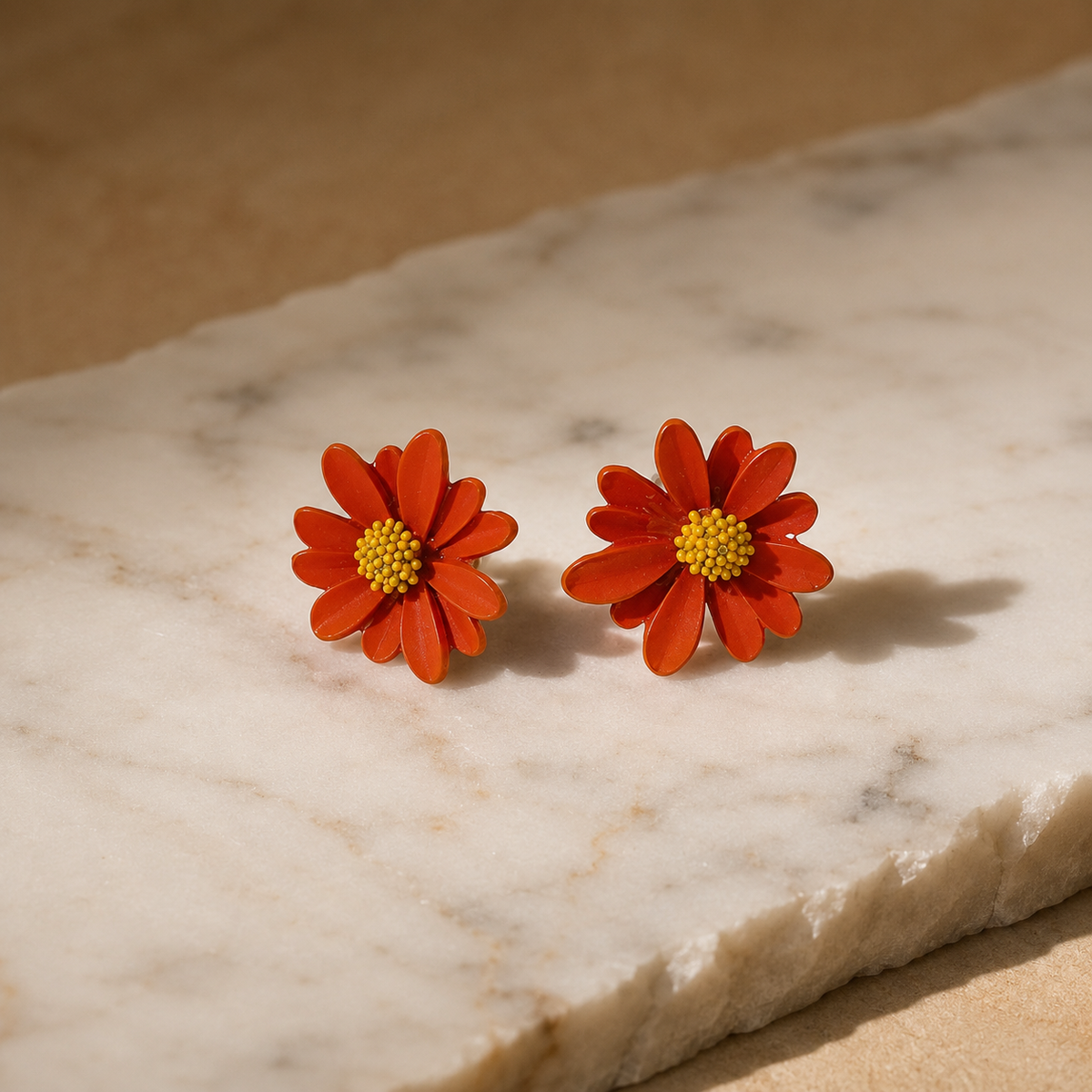 Orange Flower Stud Earrings for Brunch & Festive Wear | VERVIT