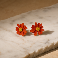 Orange Flower Stud Earrings for Brunch & Festive Wear | VERVIT