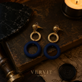 VERVIT Two-Tone Geometric Ring Drop Earrings — Gold & Navy