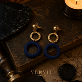 VERVIT Two-Tone Geometric Ring Drop Earrings — Gold & Navy