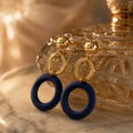 VERVIT Two-Tone Geometric Ring Drop Earrings — Gold & Navy