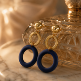 VERVIT Two-Tone Geometric Ring Drop Earrings — Gold & Navy