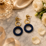 VERVIT Two-Tone Geometric Ring Drop Earrings — Gold & Navy