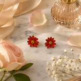 Orange Flower Stud Earrings for Brunch & Festive Wear | VERVIT