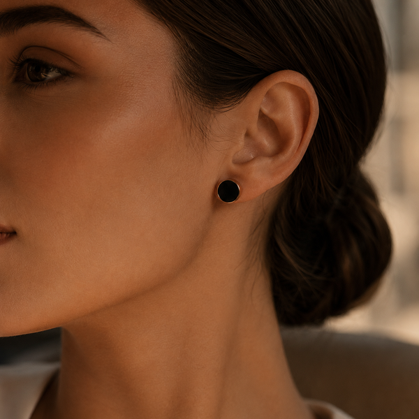 Rose Gold Black Stud Earrings for Modern Occasion Wear | VERVIT