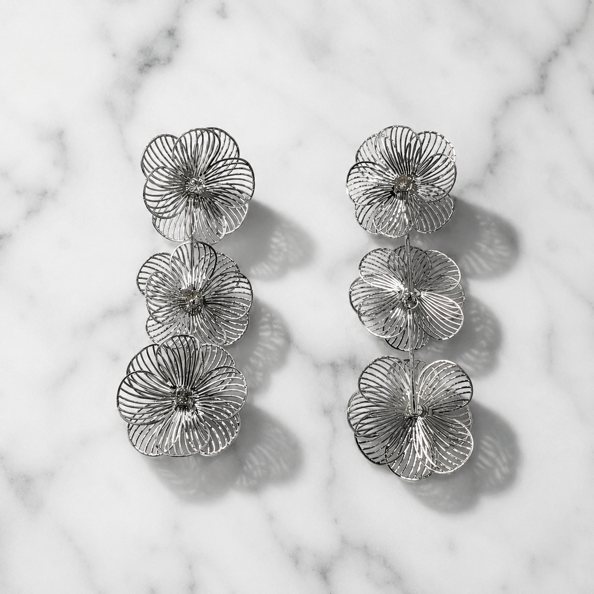 Silver Cascading Floral Wire Drop Earrings — VERVIT