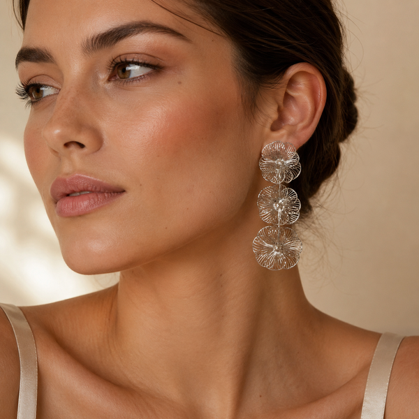 Silver Cascading Floral Wire Drop Earrings — VERVIT